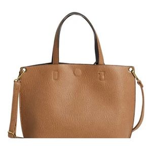 Mini Reversible Faux Leather Tote & Wristlet in Tan/Grey